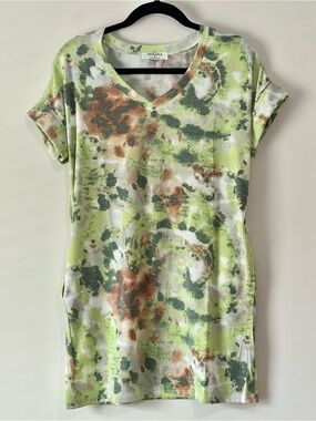 Zenana Outfitters Lime Green, Olive & Brown Tie-Dye V-Neck Mini Dress